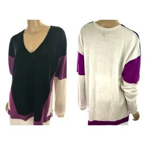 Lane Bryant Pullover Sweater Size 18/20 Black/Burgundy/White Long Sleeve V-Neck